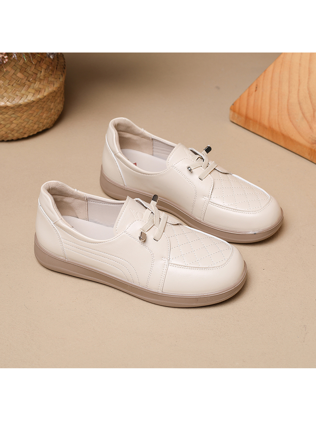 Beige Solid Flat Casual Shoes
