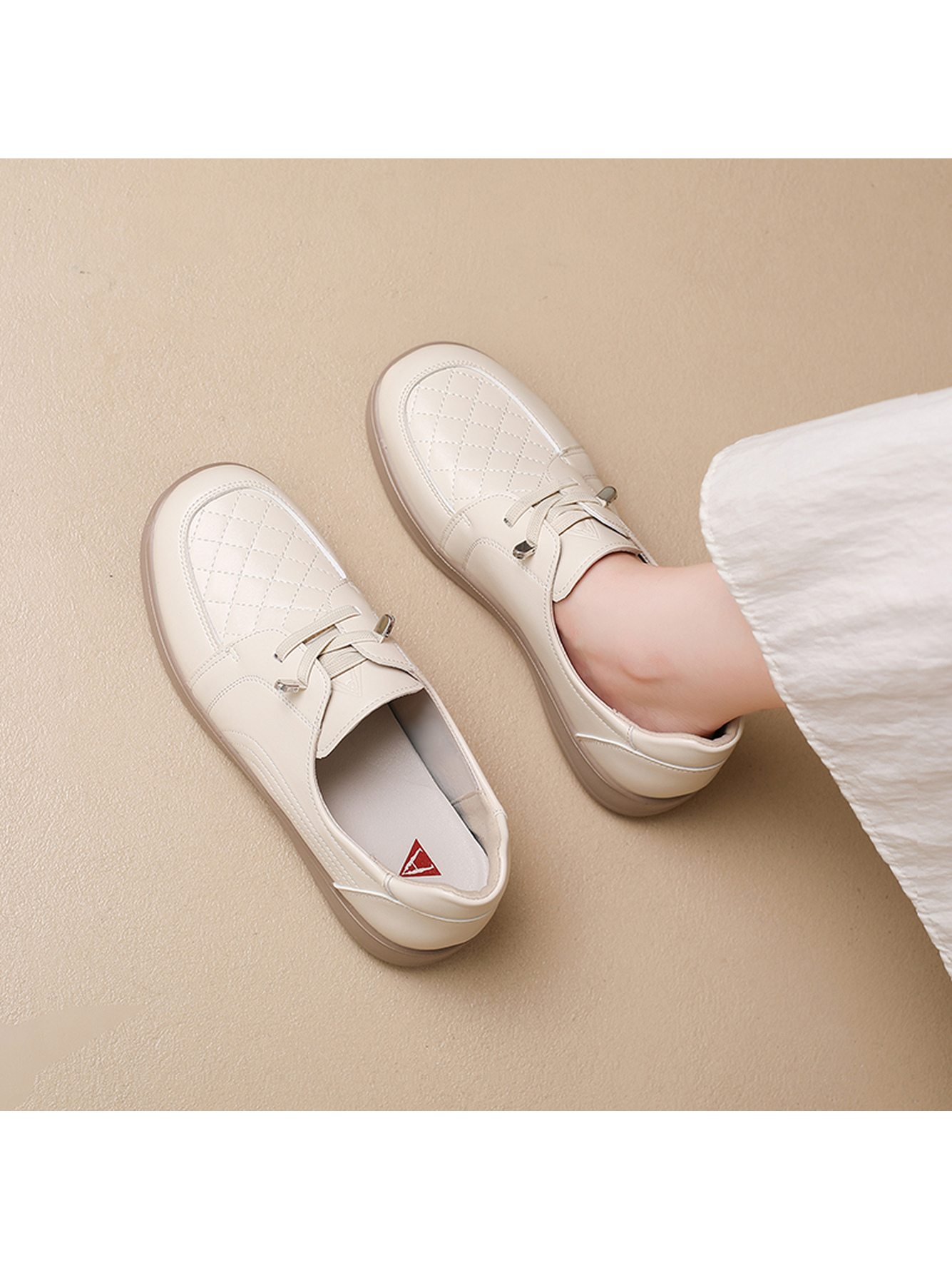 Beige Solid Flat Casual Shoes
