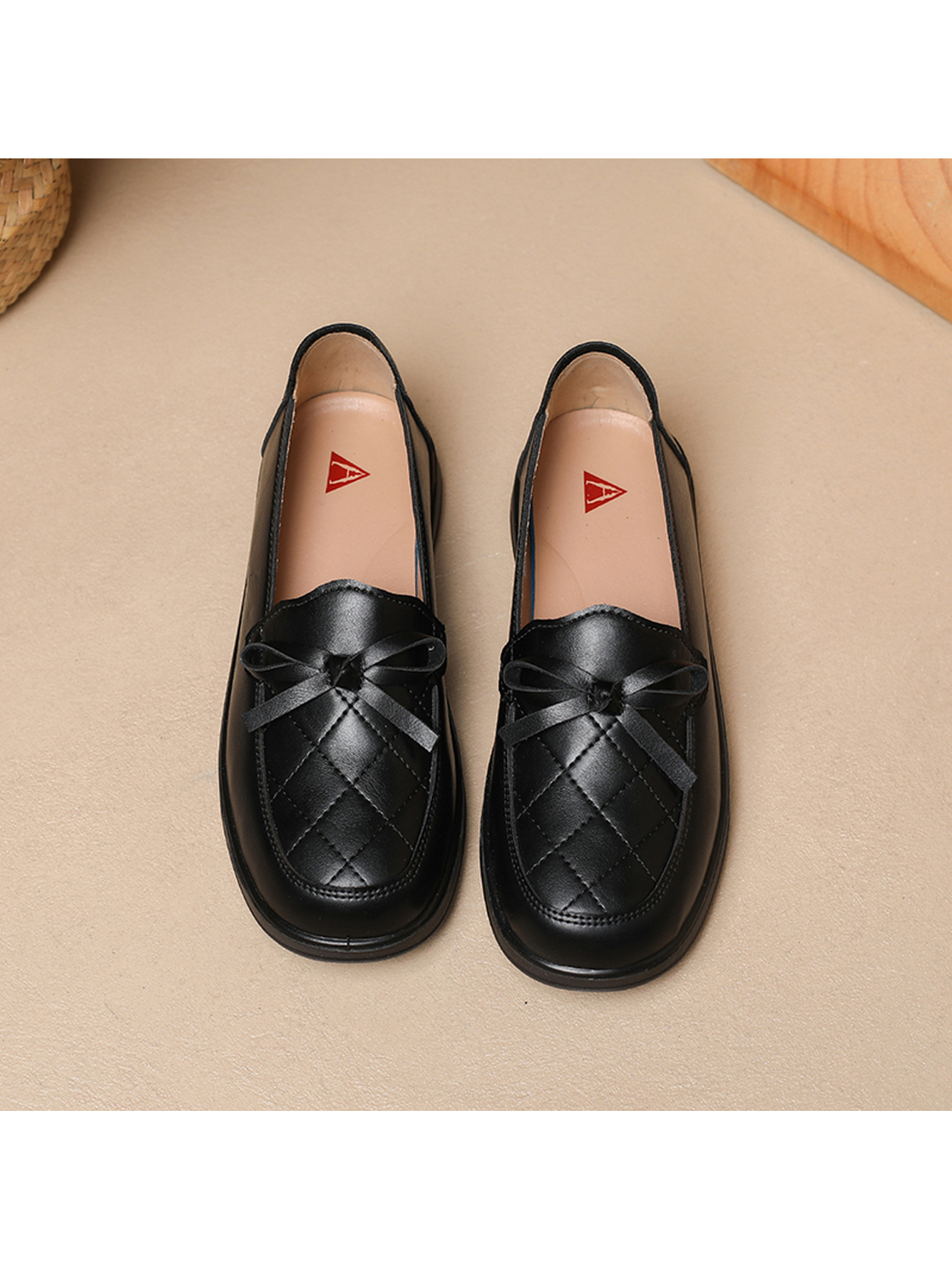 Black Quilted Bow Slip-On Flats