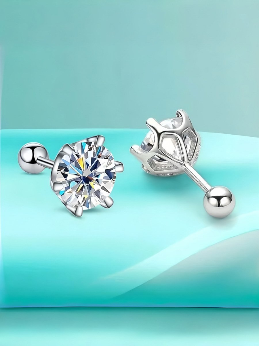Silver Stud Earrings with Zirconia with Screw Back Design
