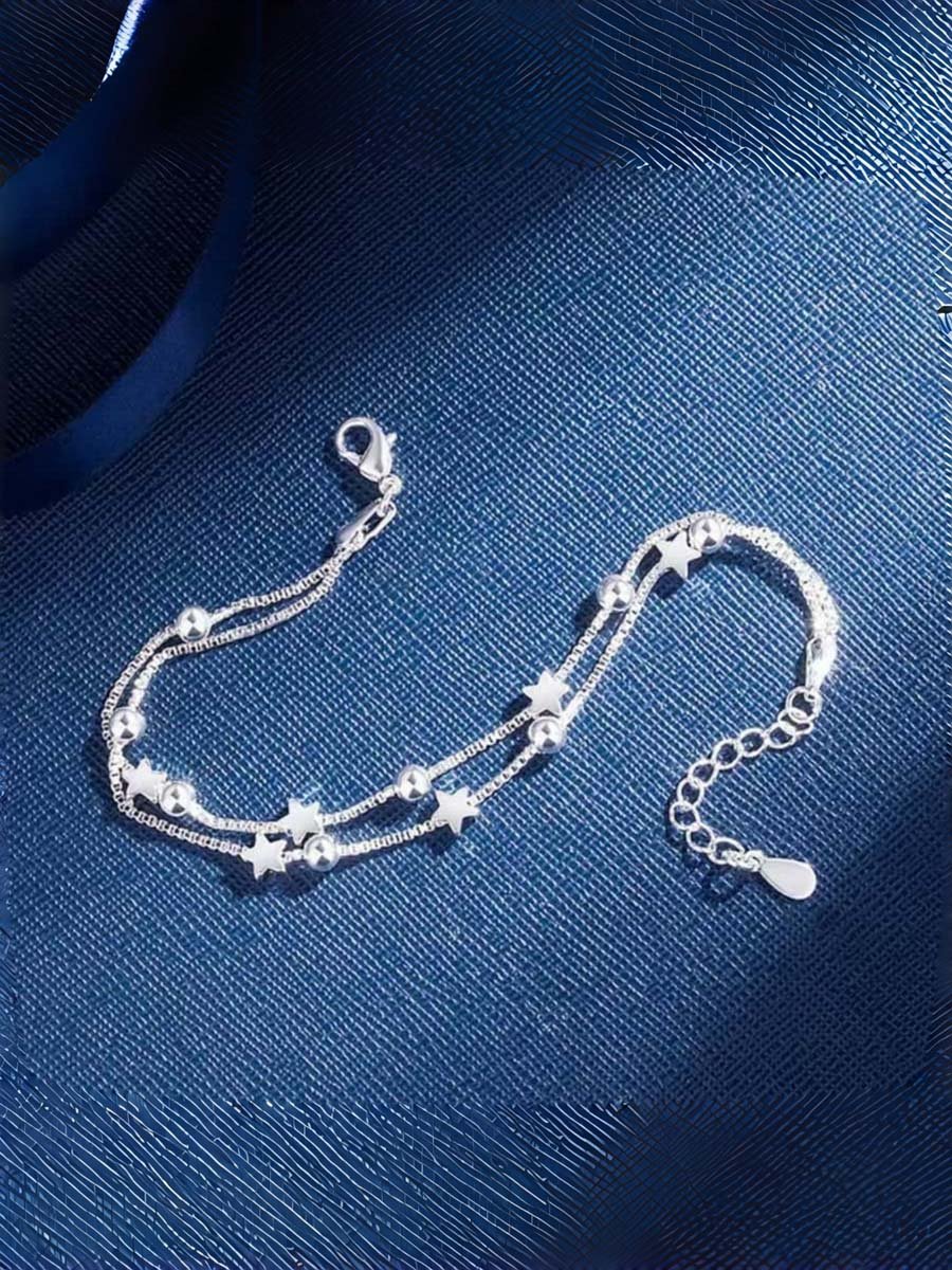 سوار متعدد السلاسل مزين بخرز ونجمة فضي