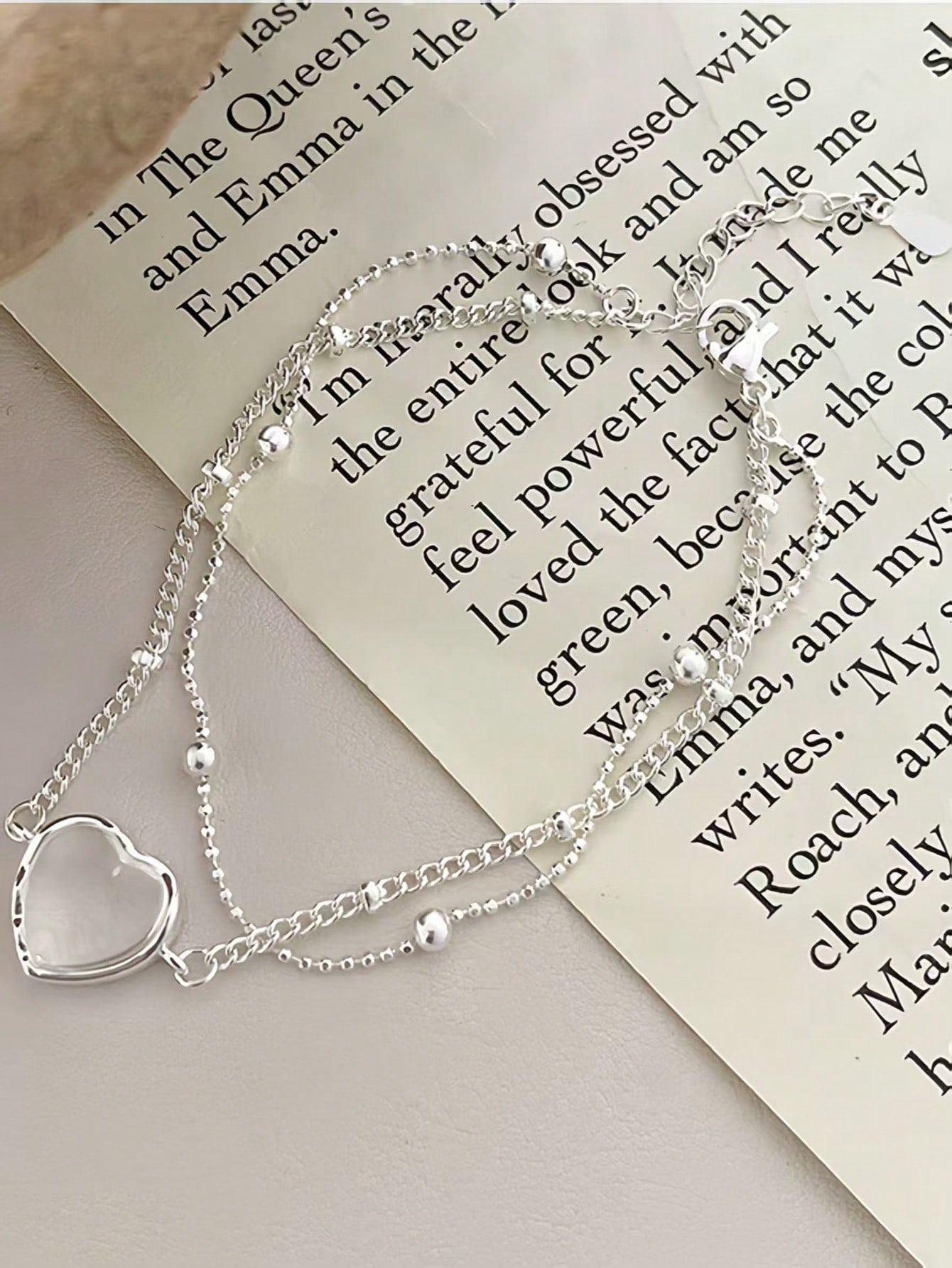 Silver Multistrand Heart Charm Bracelet