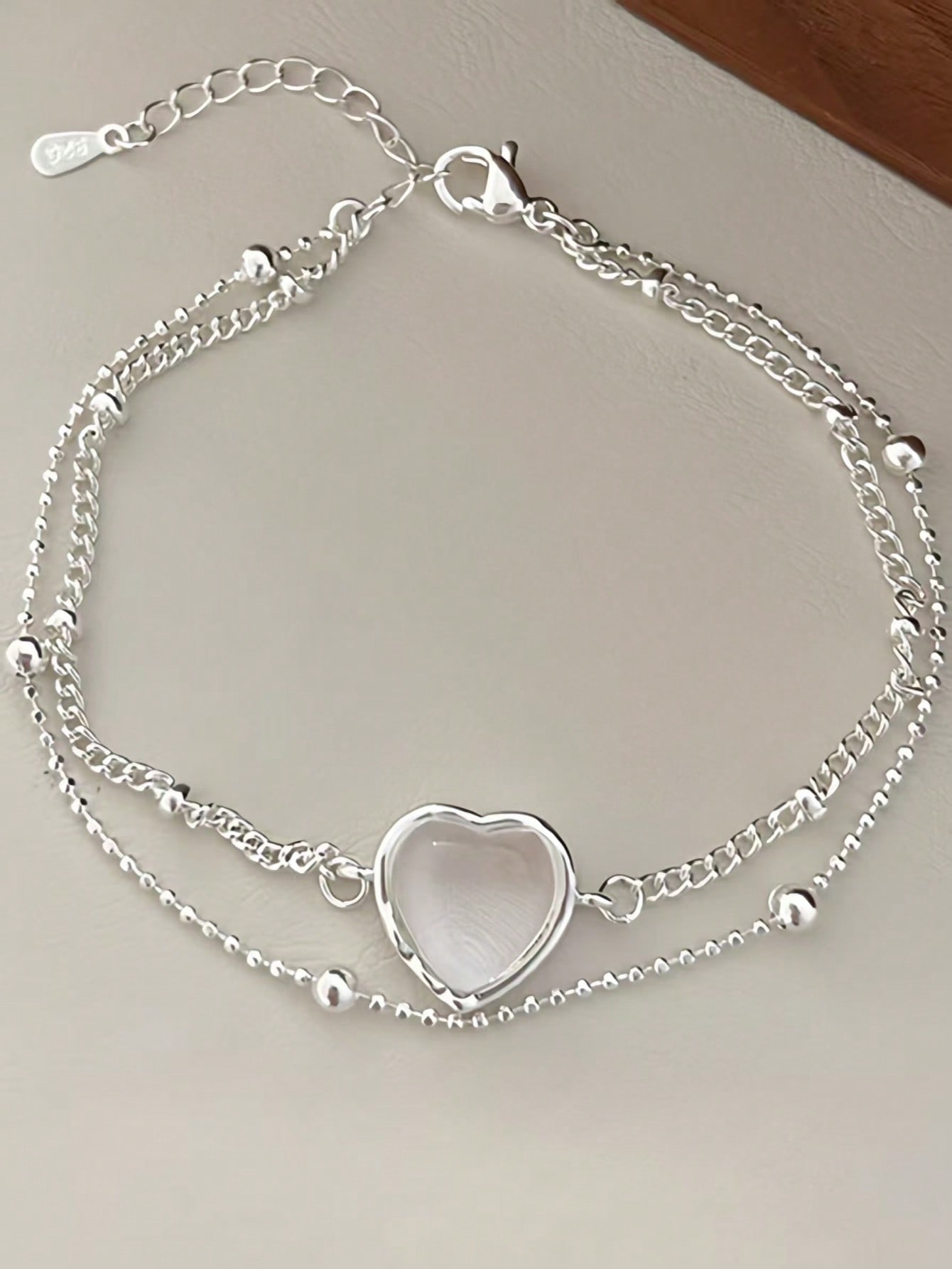 Silver Multistrand Heart Charm Bracelet