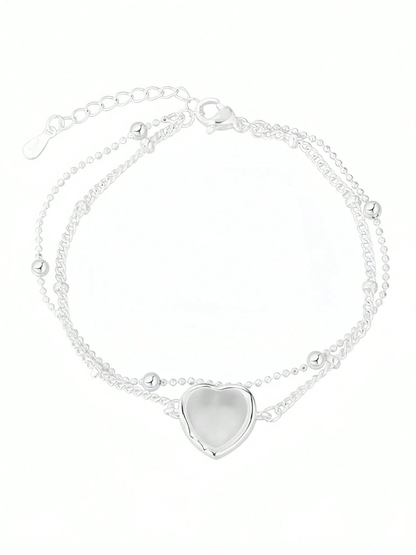 Silver Multistrand Heart Charm Bracelet