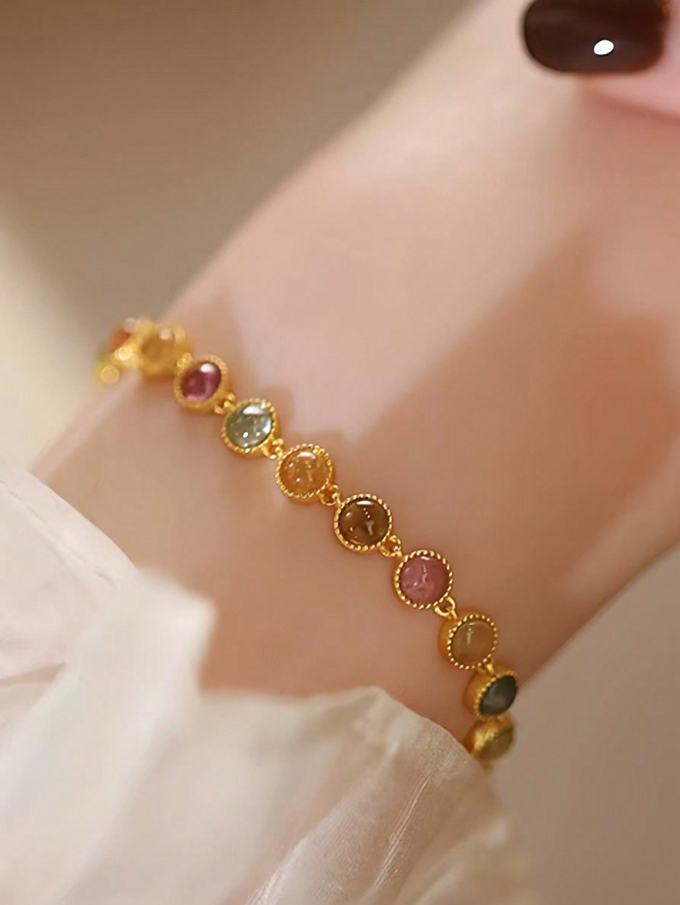 Gold-Plated Multi-Gemstone Link Bracelet