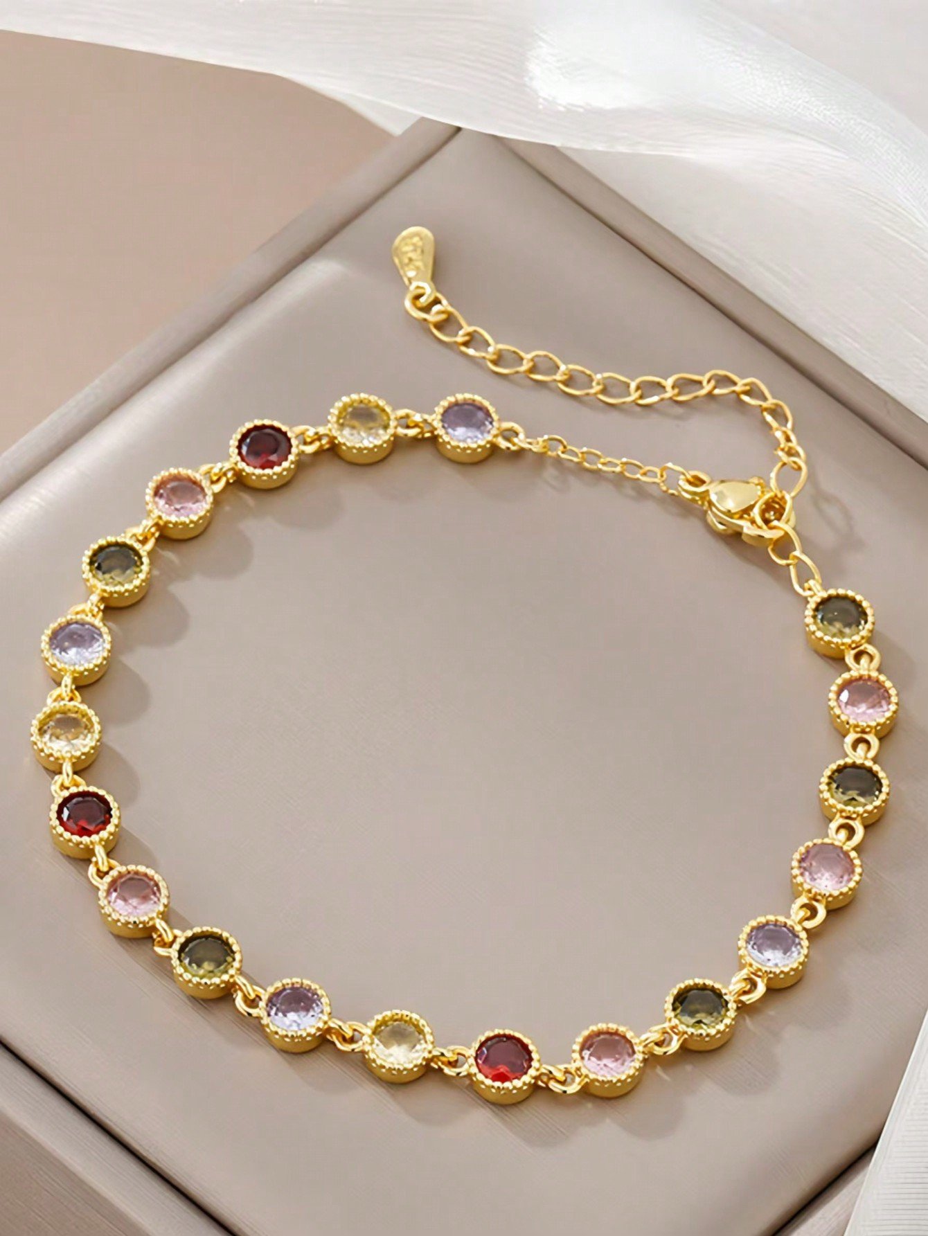 Gold-Plated Multi-Gemstone Link Bracelet