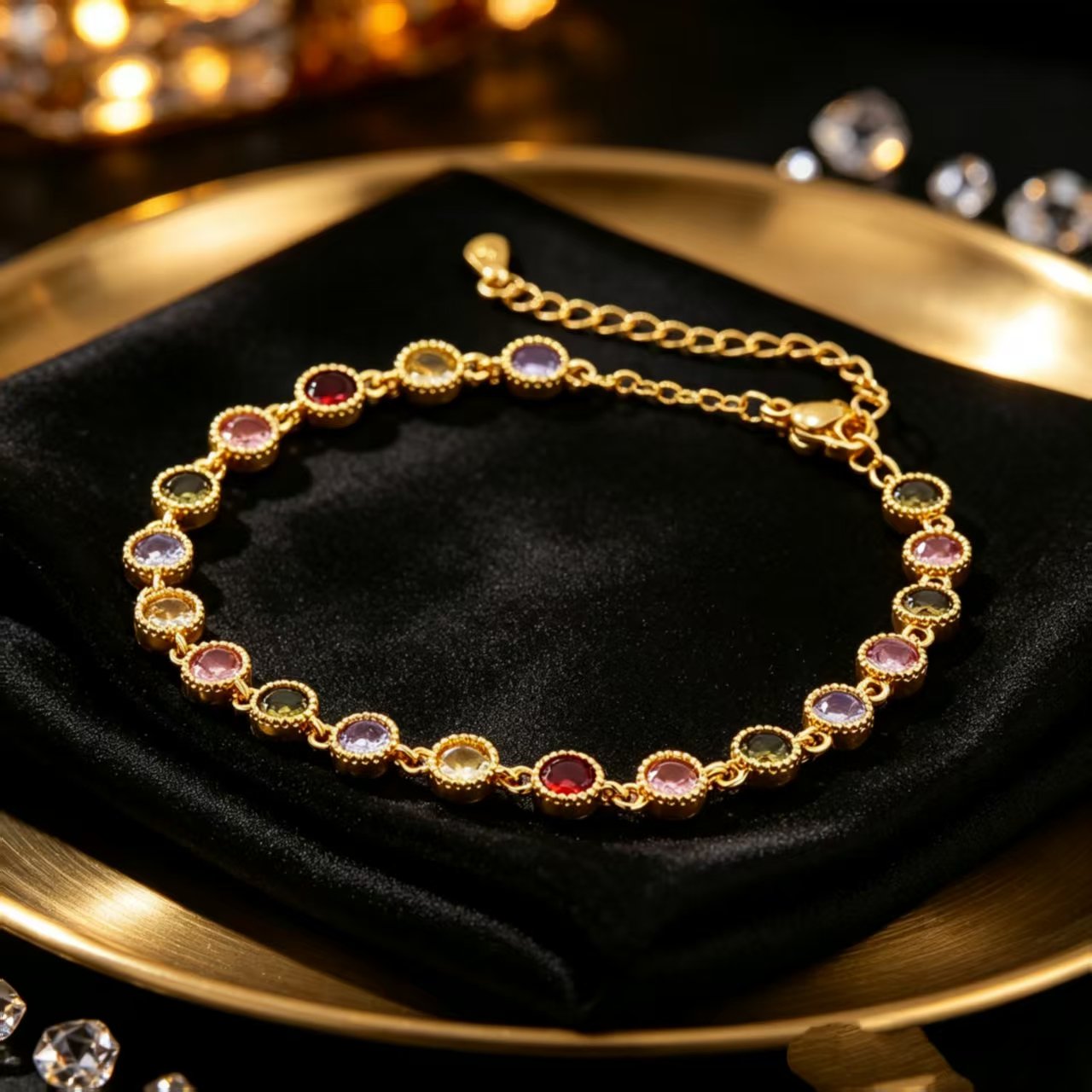 Gold-Plated Multi-Gemstone Link Bracelet