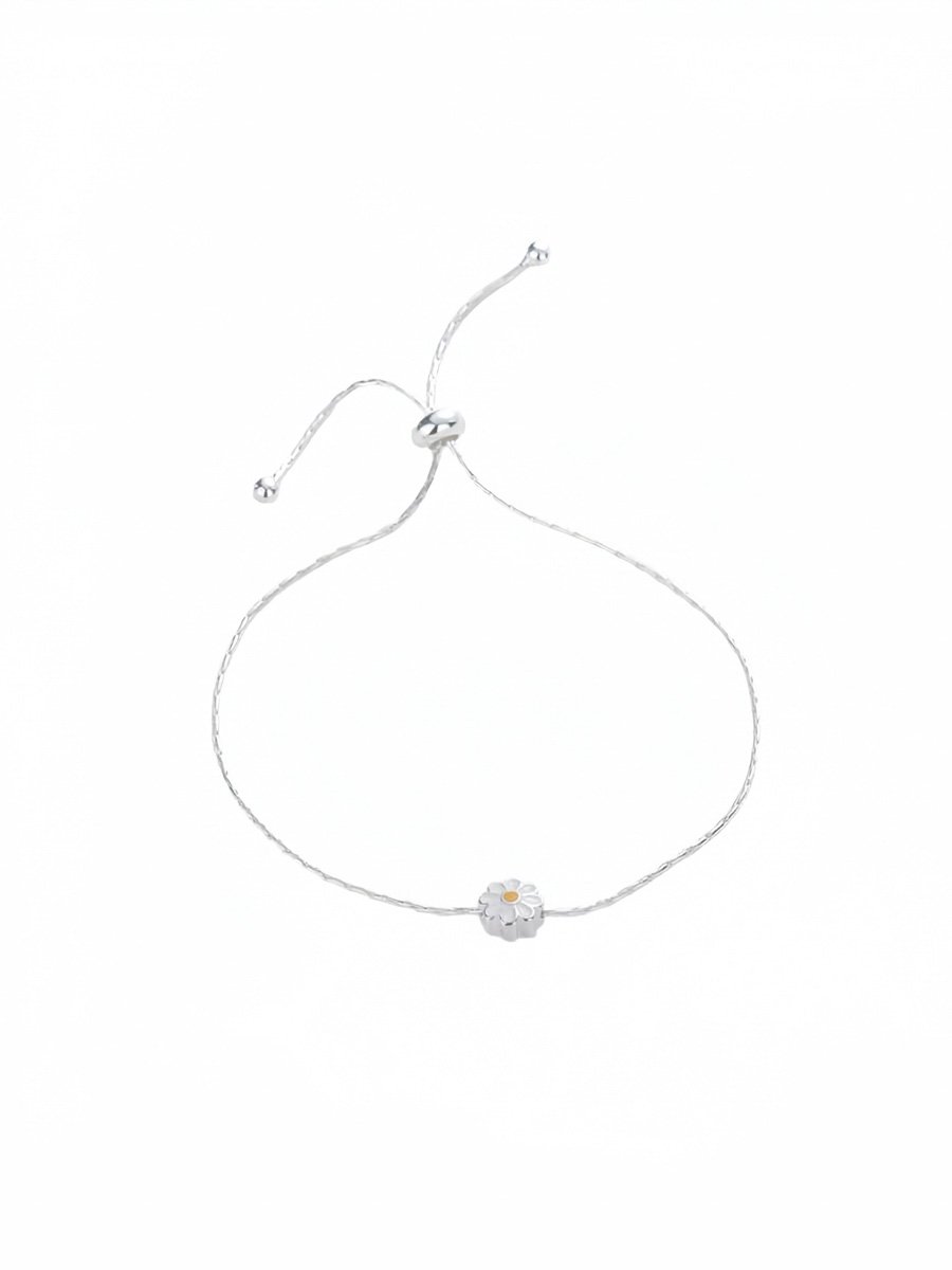 Silver Daisy Charm Adjustable Bracelet