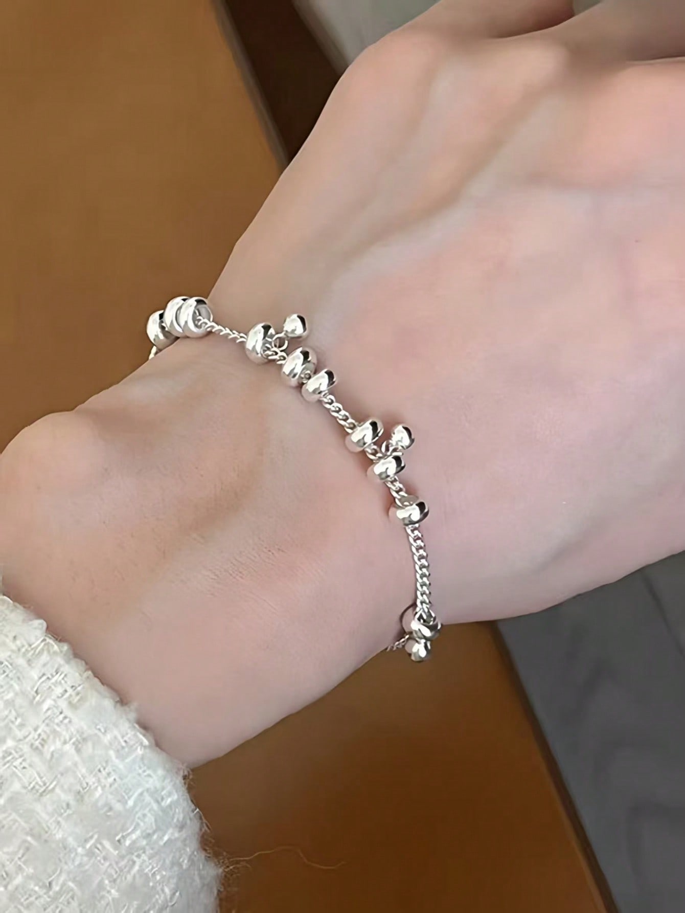 Silver Bead Tassel Bracelet