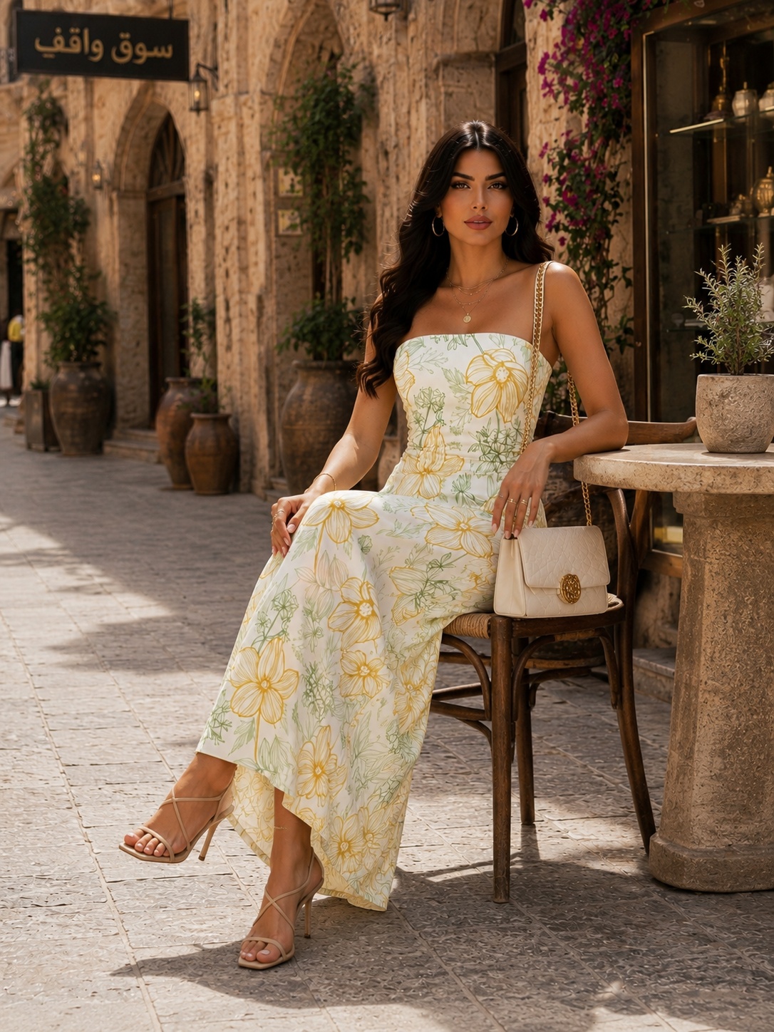 Yellow Floral Strapless Maxi Dress