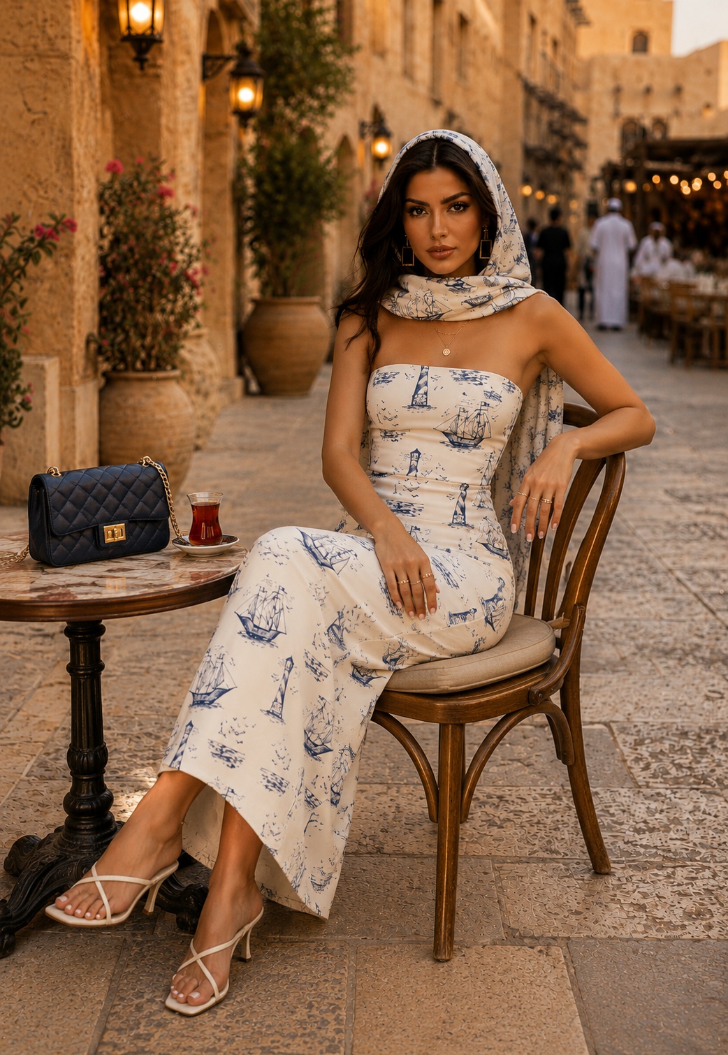 Nautical Charm Strapless Maxi Dress