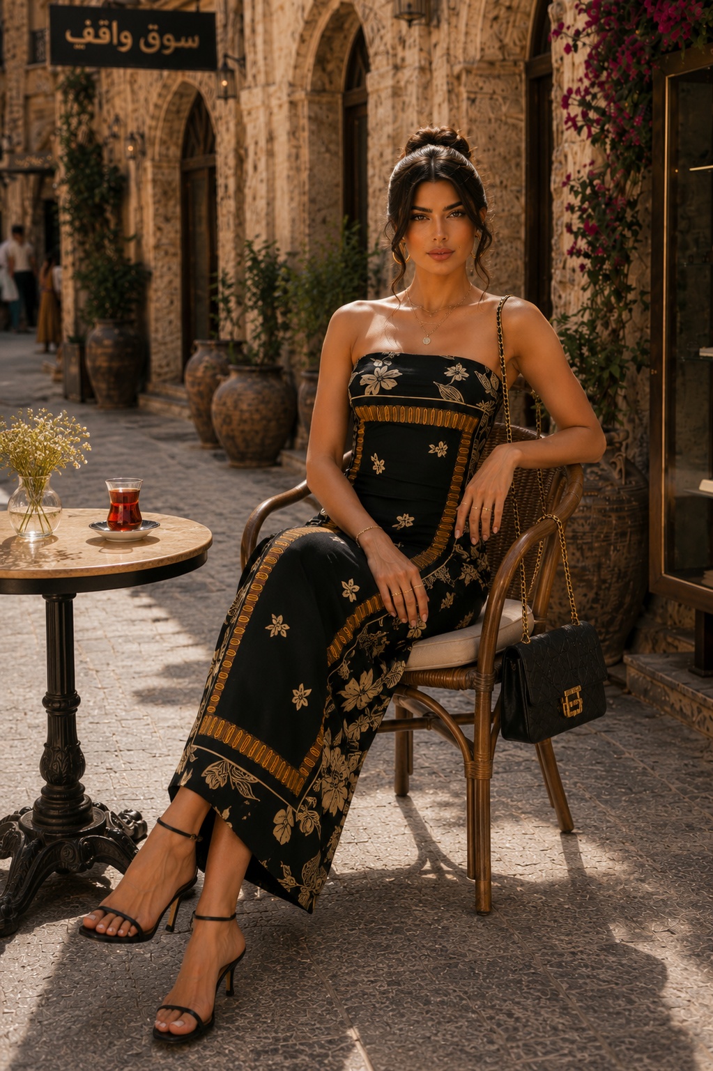 Black Floral Strapless Maxi Dress