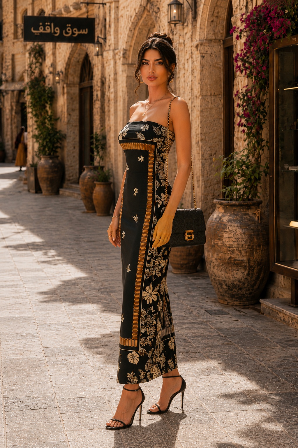 Black Floral Strapless Maxi Dress