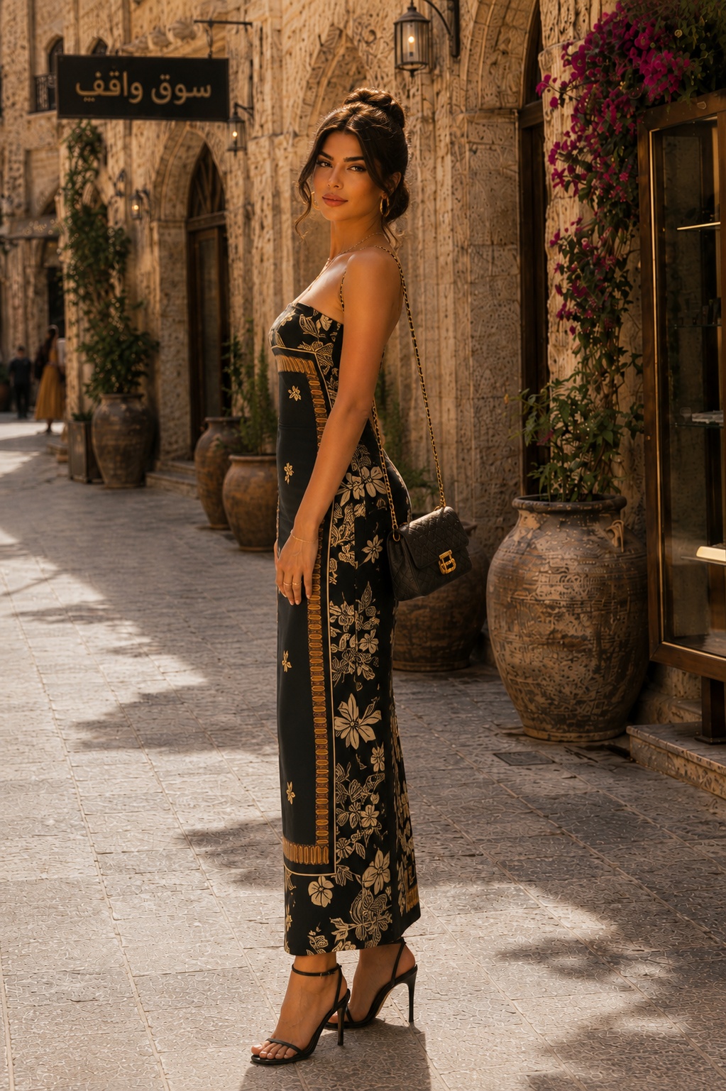 Black Floral Strapless Maxi Dress