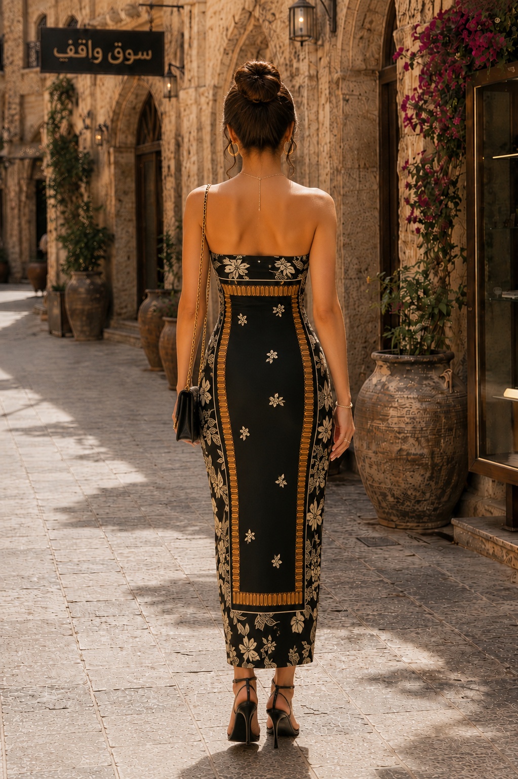 Black Floral Strapless Maxi Dress