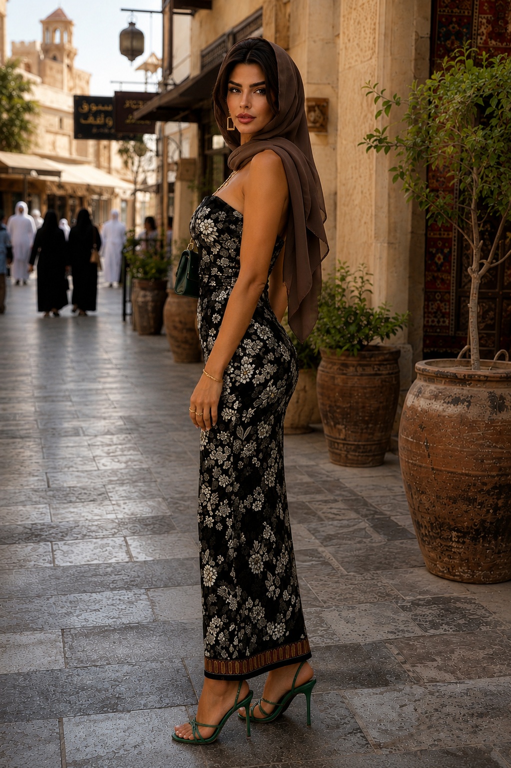 Black Floral Strapless Maxi Dress