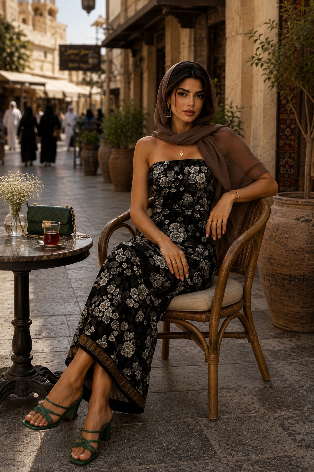 Black Floral Strapless Maxi Dress