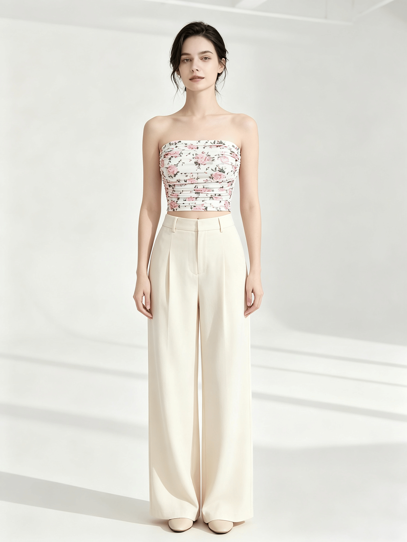 Multi-Color Floral Print Bandeau Crop Top
