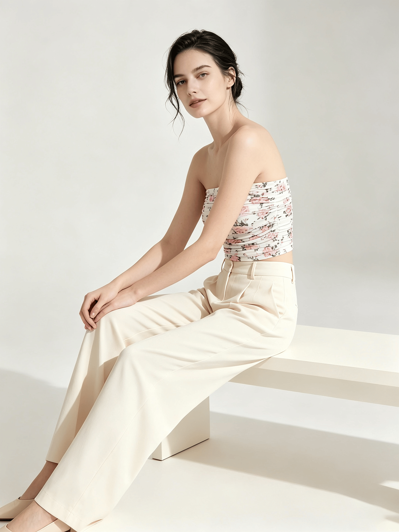 Multi-Color Floral Print Bandeau Crop Top