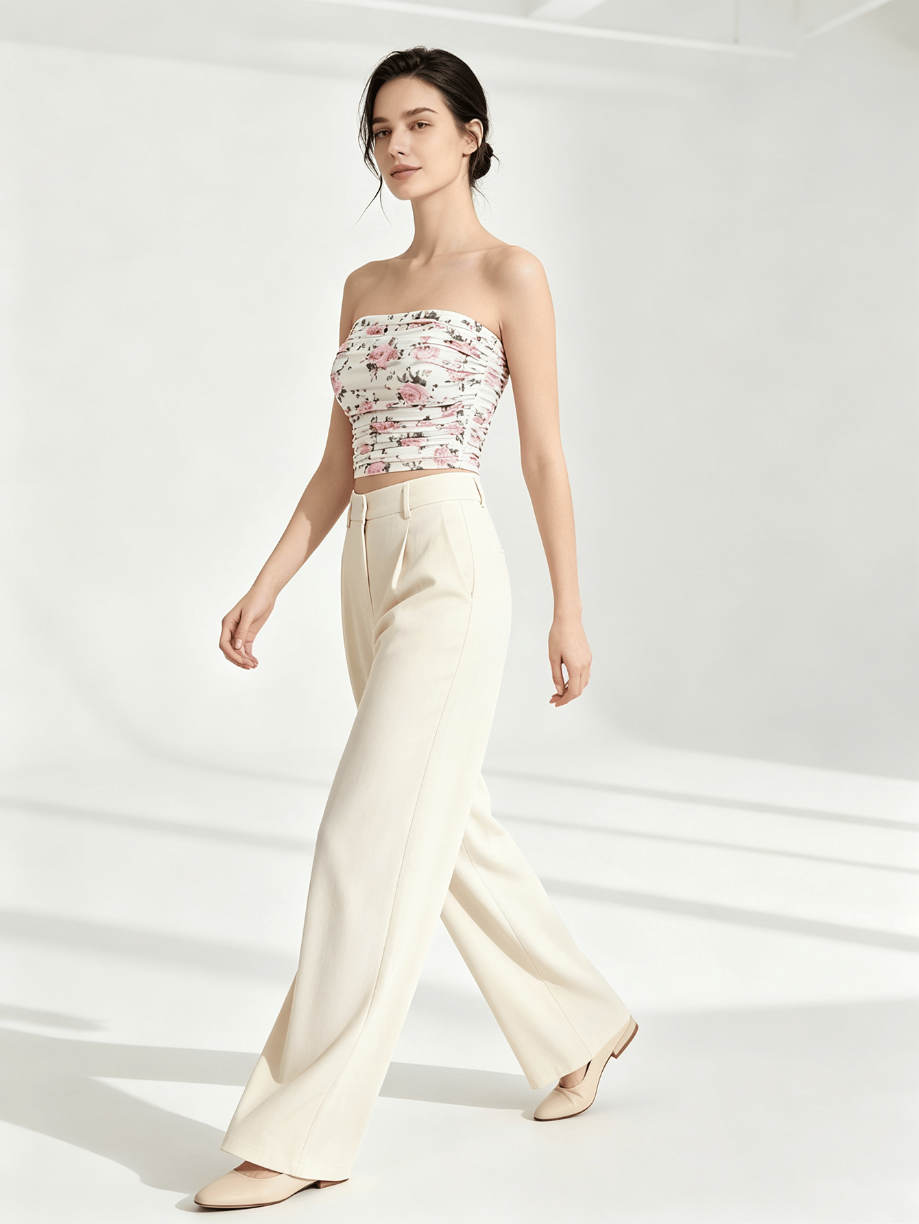 Multi-Color Floral Print Bandeau Crop Top