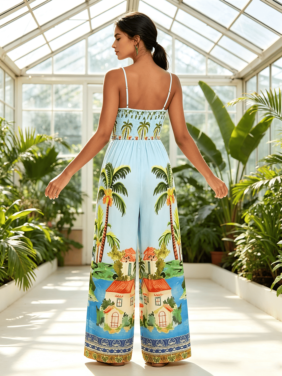 Tropical Oasis Print Wide-Leg Jumpsuit