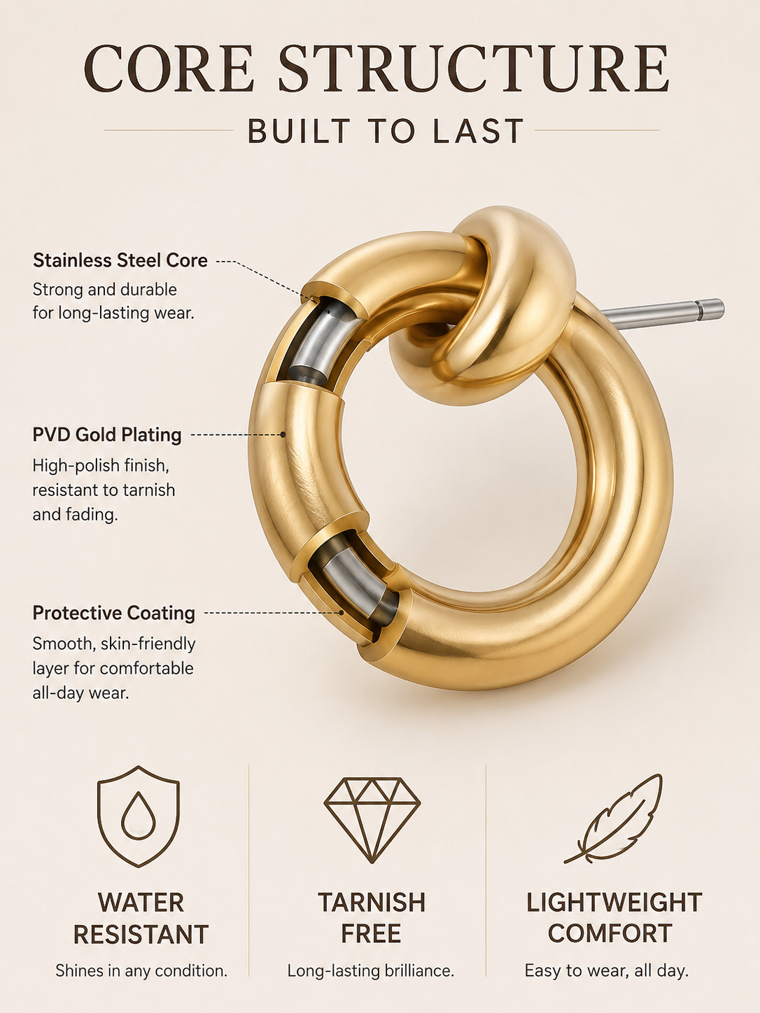Golden Interlocked Hoop Earrings