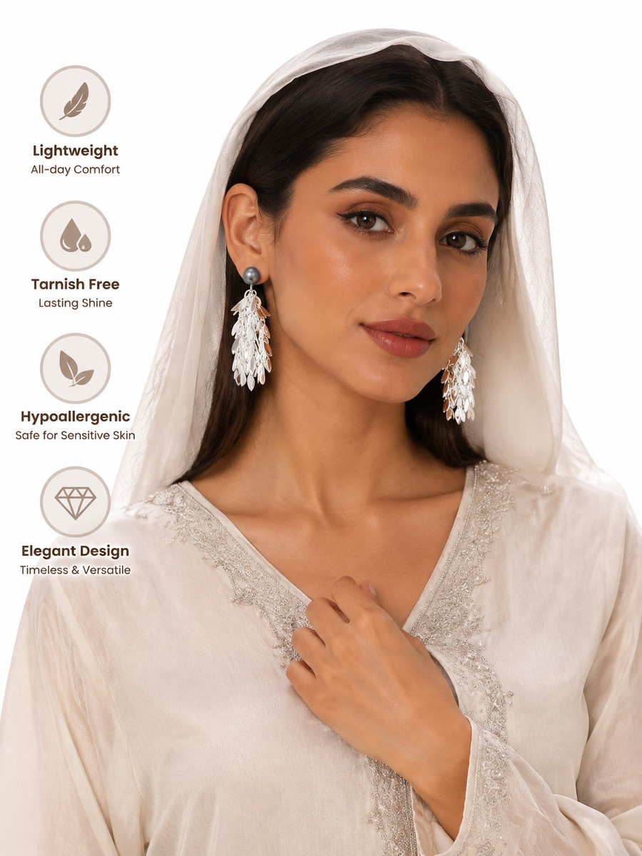 Silver Cascade Leaf Drop Earrings