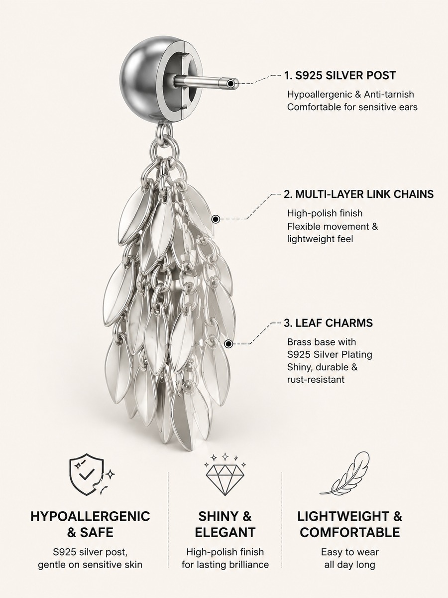 Silver Cascade Leaf Drop Earrings