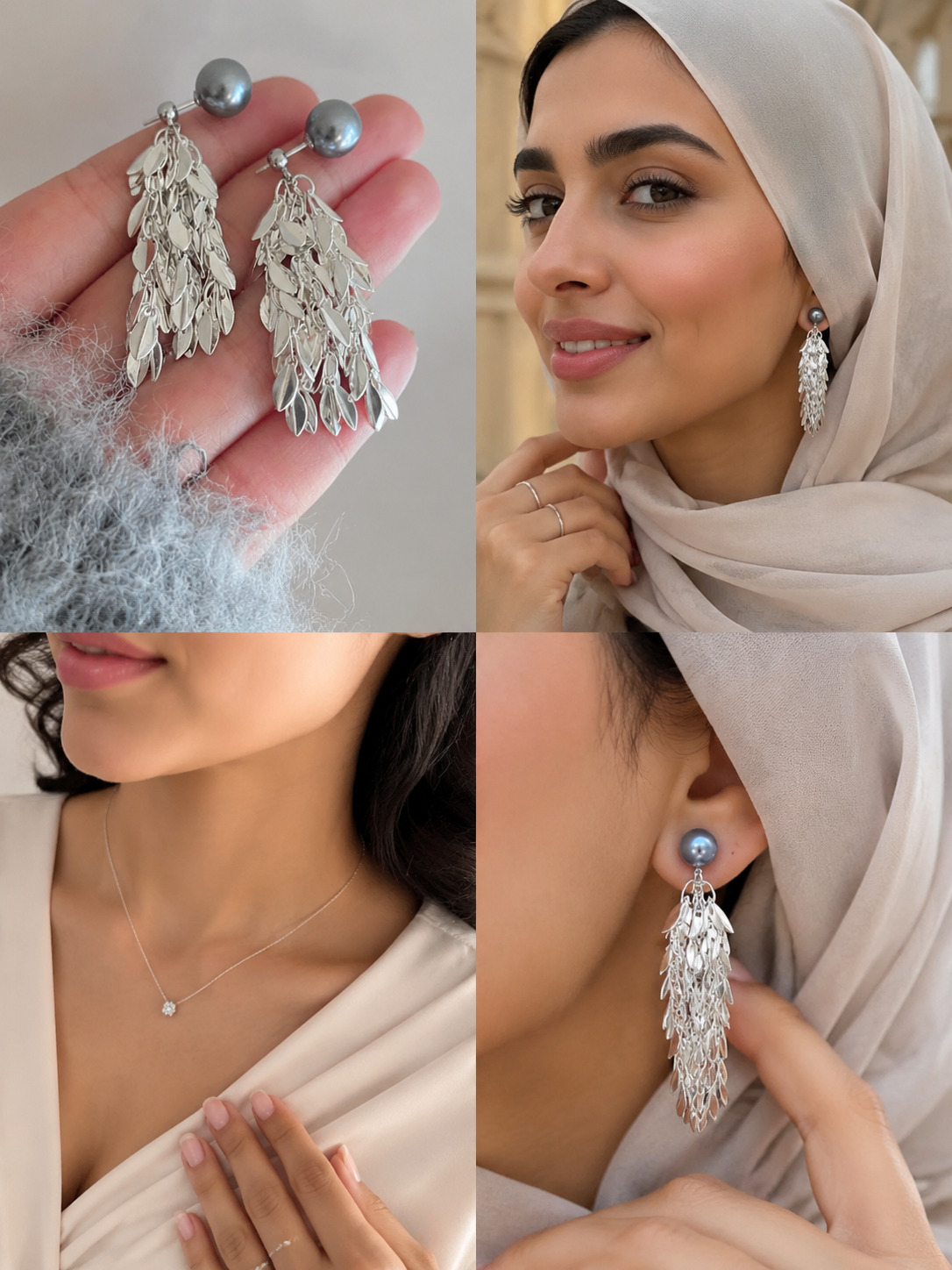 Silver Cascade Leaf Drop Earrings