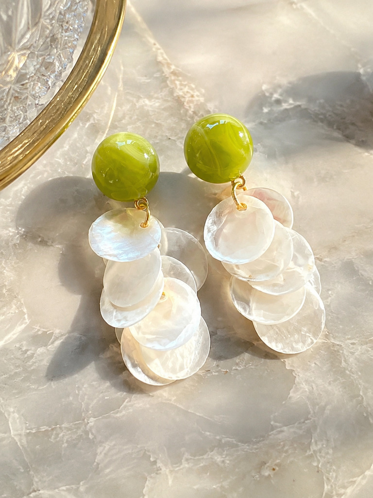 Emerald Orb and Mother-of-Pearl Cascade Earrings