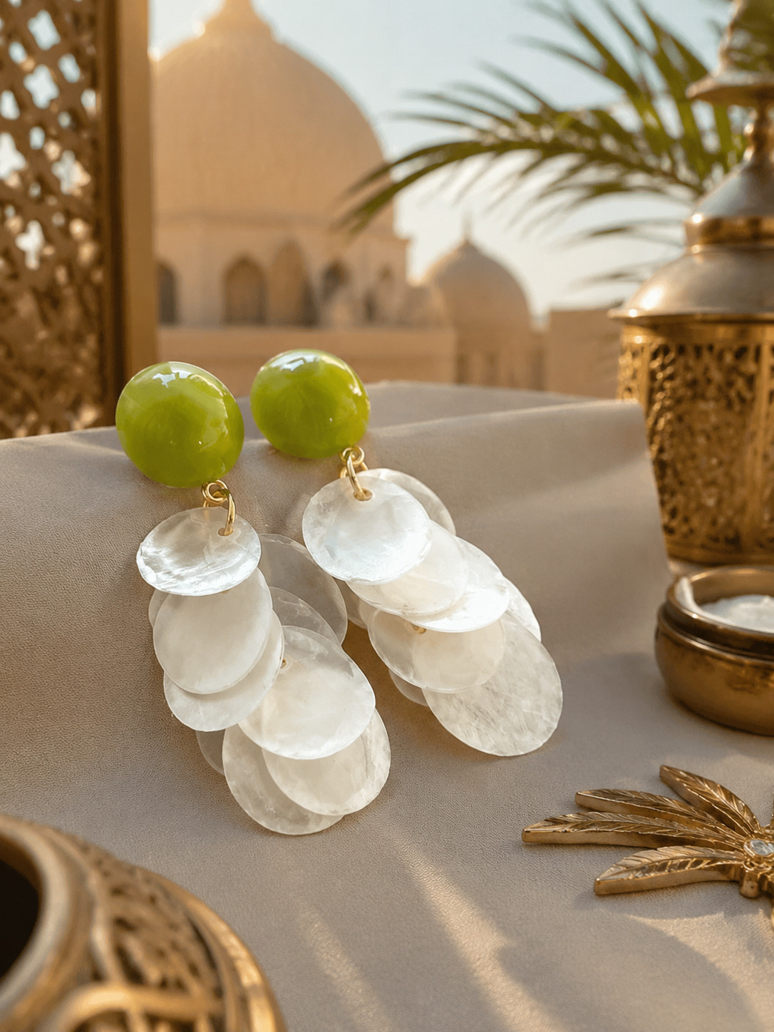 Emerald Orb and Mother-of-Pearl Cascade Earrings