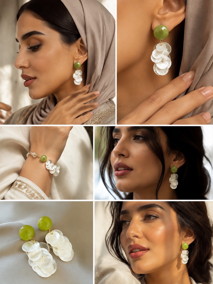 Emerald Orb and Mother-of-Pearl Cascade Earrings