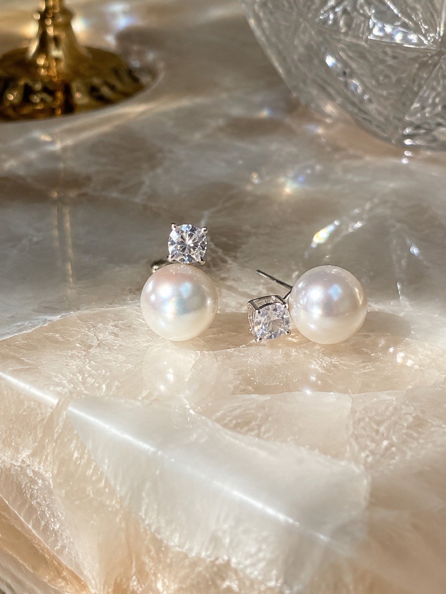 White Pearl and Zirconia Stud Earrings