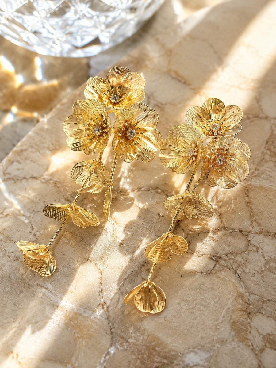 Gold Blossom Drop Earrings