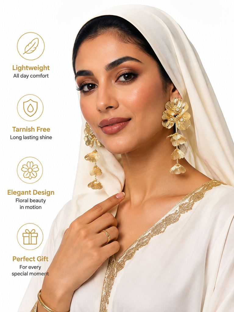 Gold Blossom Drop Earrings