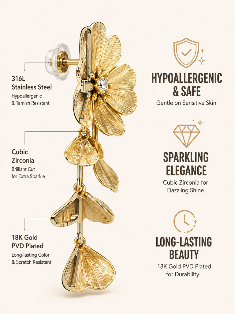 Gold Blossom Drop Earrings