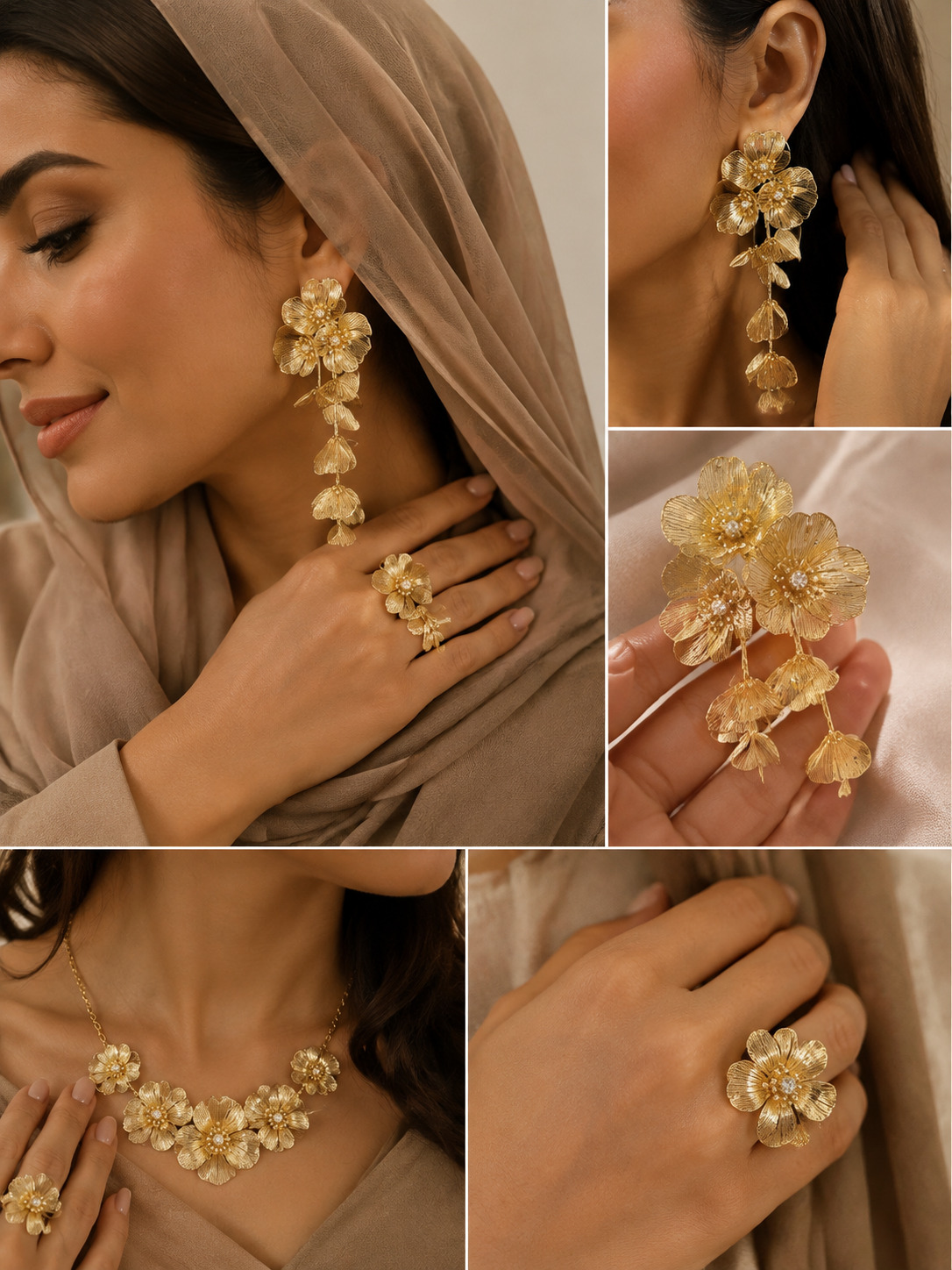 Gold Blossom Drop Earrings