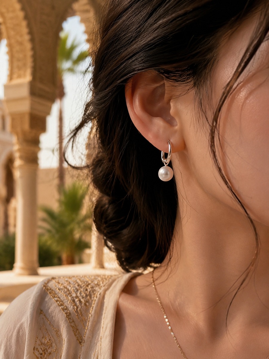 White Pearl Drop Hoop Earrings