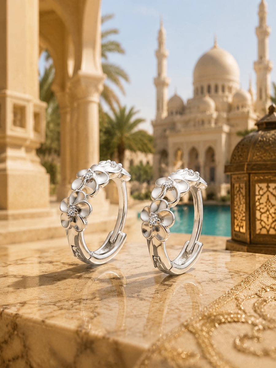 Silver Floral Blossom Hoop Earrings