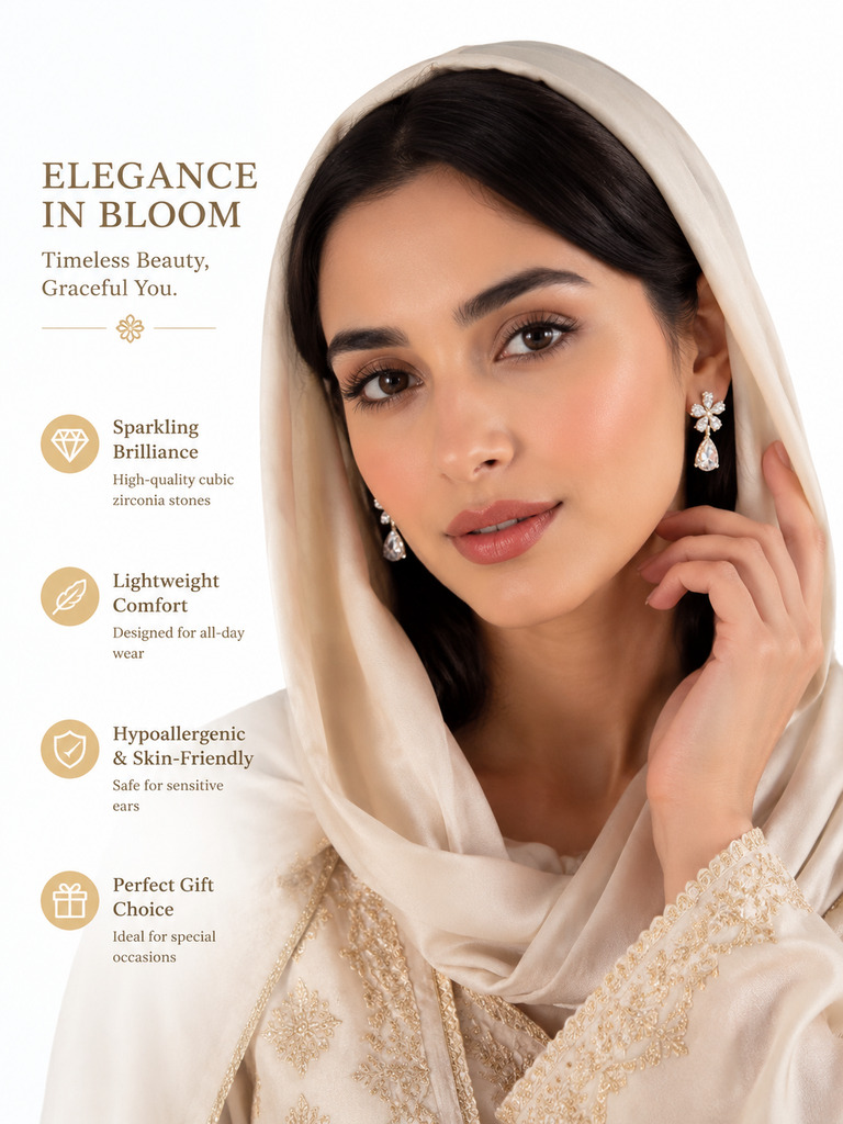 Gold Blossom Teardrop Crystal Earrings