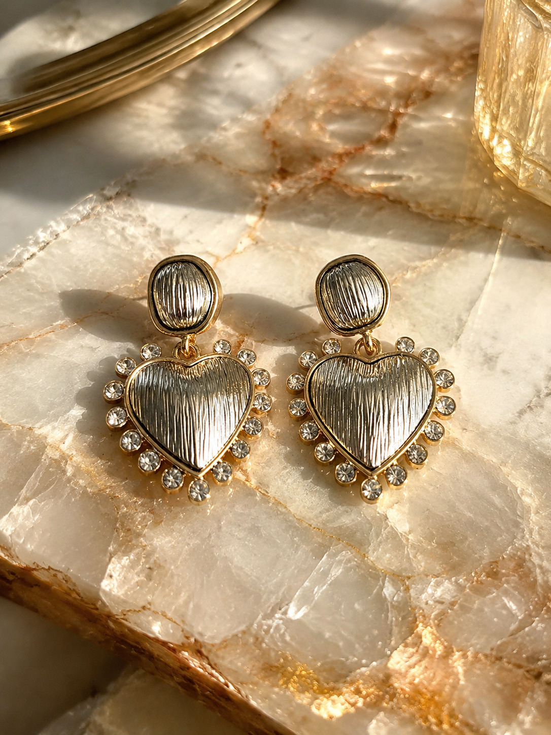 Silver Heart Dangle Earrings with Zircon Accents