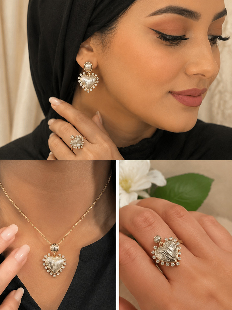 Silver Heart Dangle Earrings with Zircon Accents
