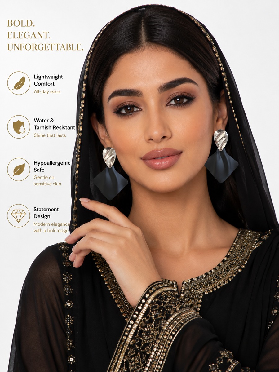 Black Geometric Drop Earrings