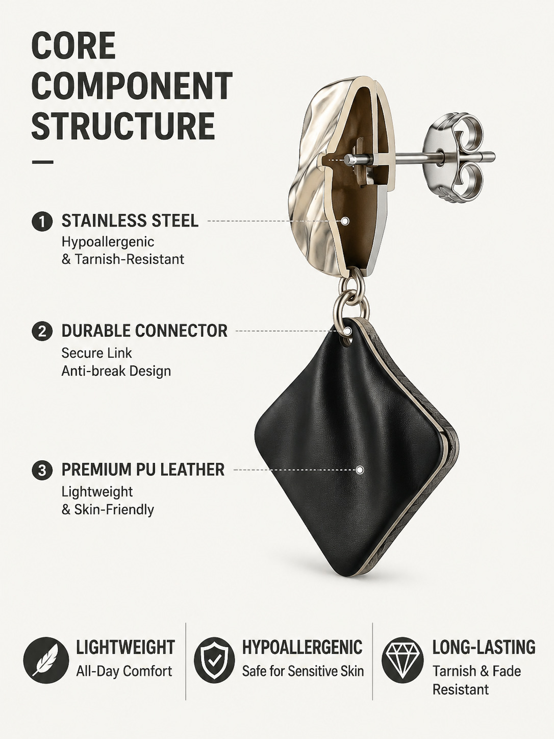 Black Geometric Drop Earrings