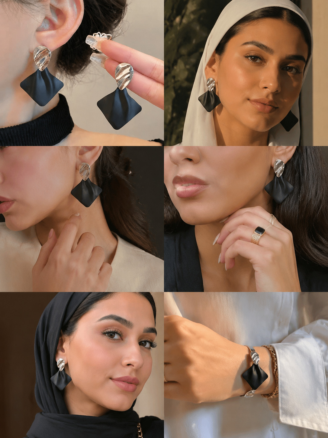 Black Geometric Drop Earrings