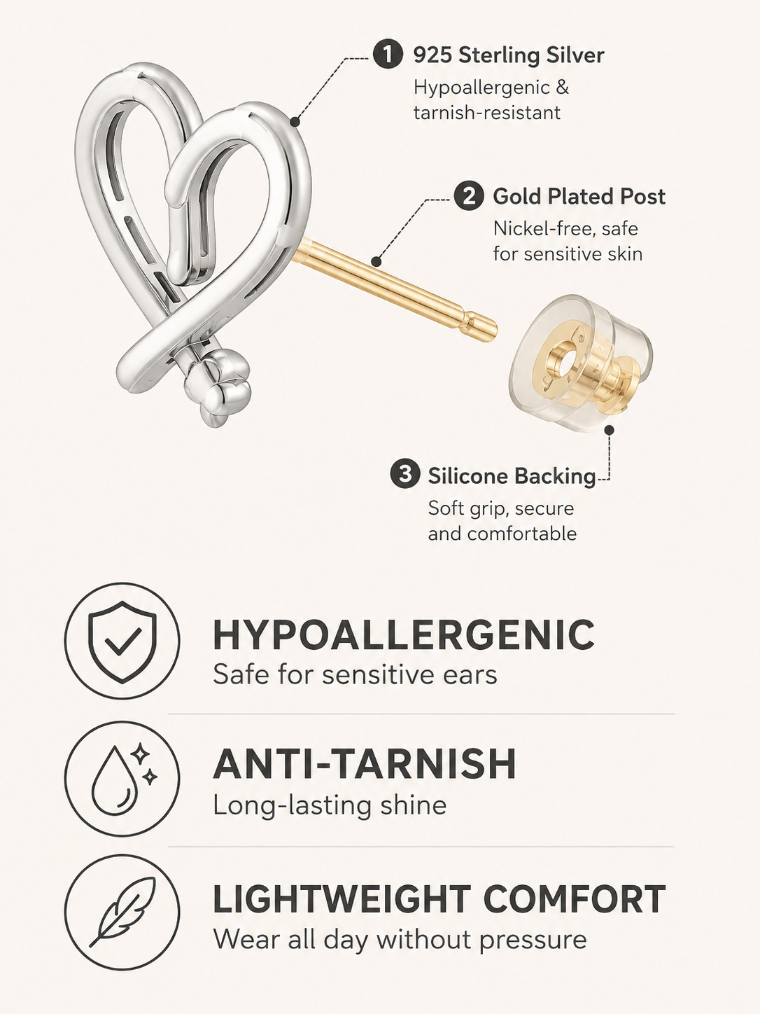 Silver Heart Stud Earrings