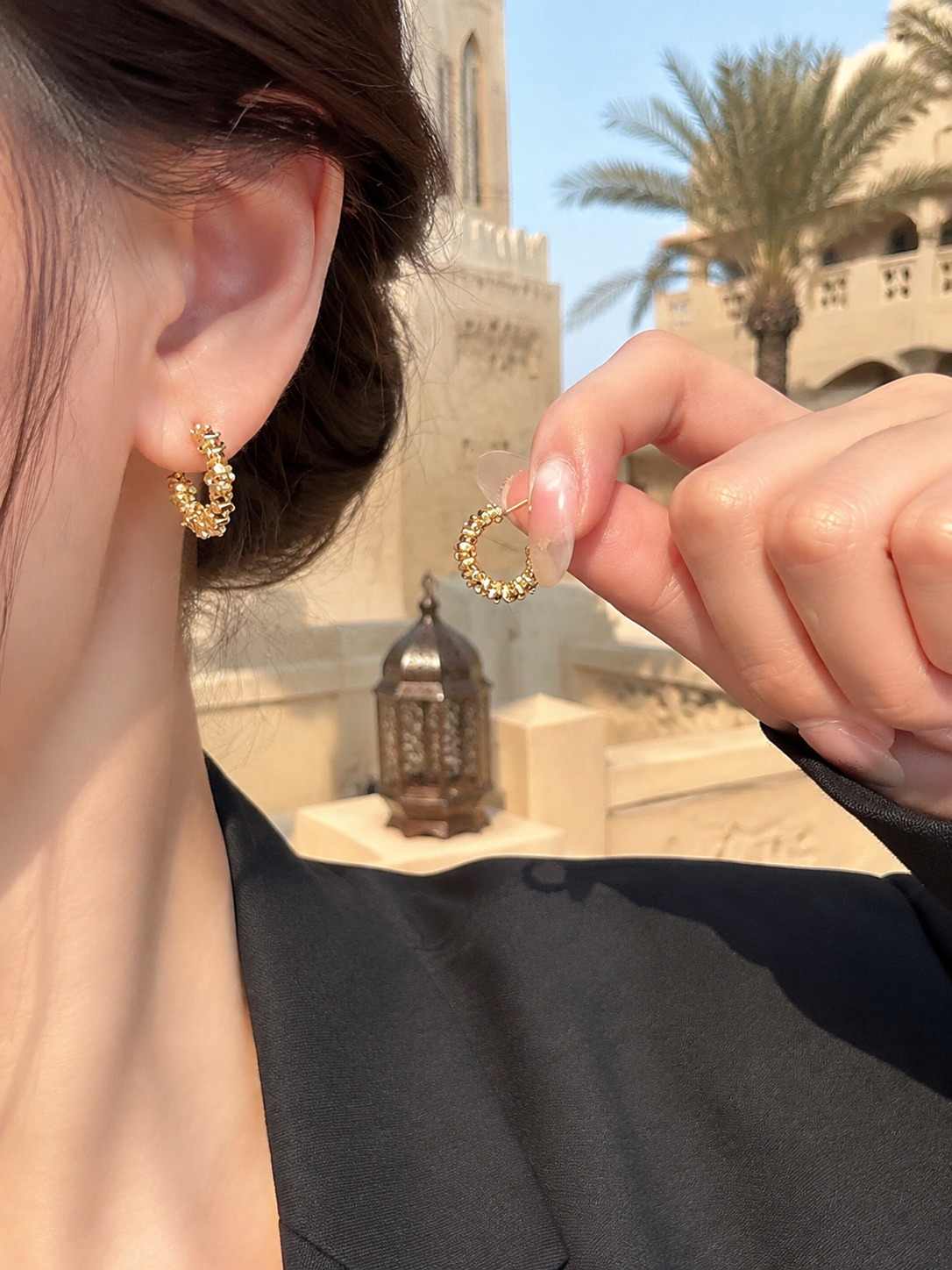 Gold Beaded Hoop Earrings