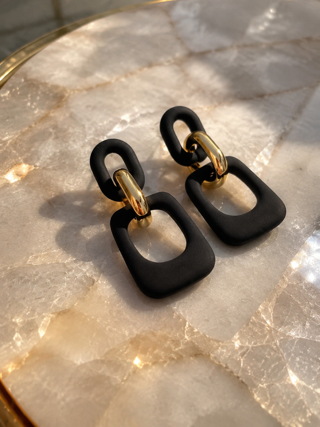 Black and Gold Geometric Drop Earrings