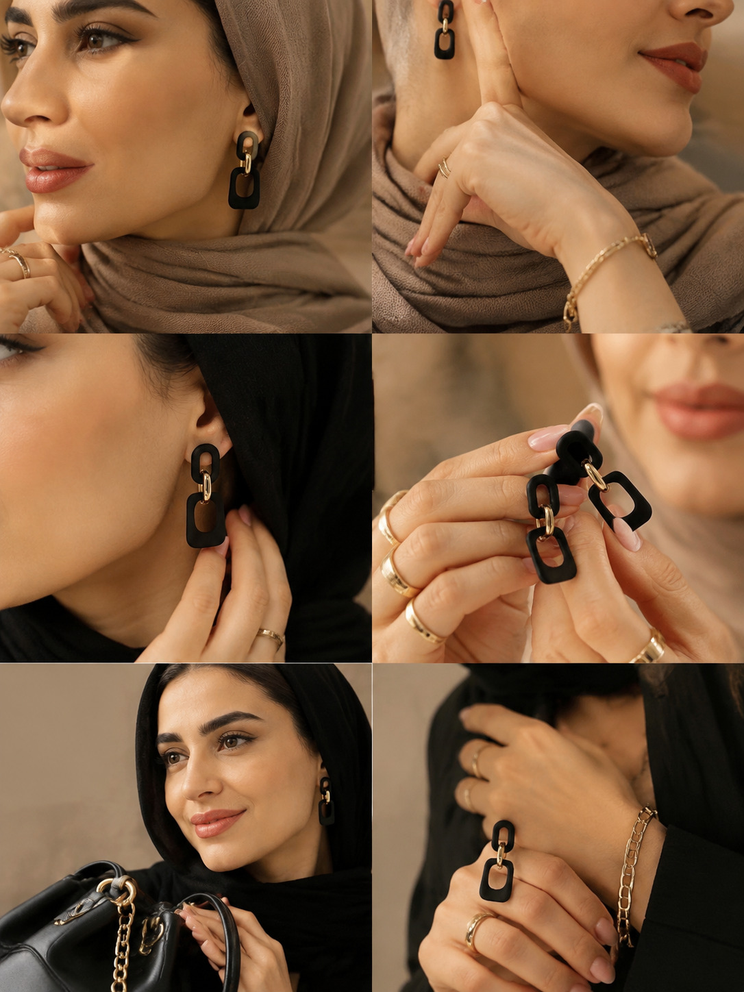 Black and Gold Geometric Drop Earrings