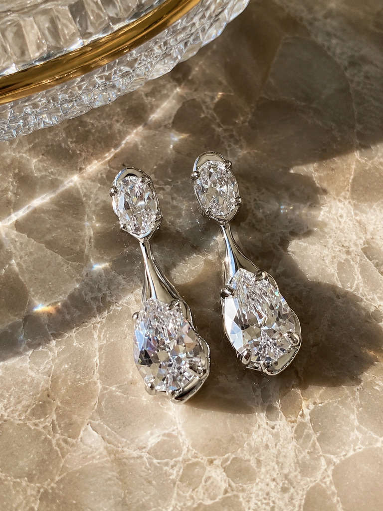 Silver Dangle Earrings with Zirconia